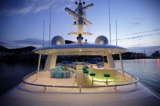 Star superyacht after sunset